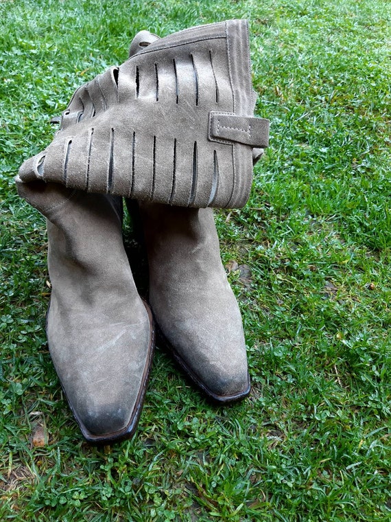 Vintage unisex texas beige suede square toe boots… - image 3