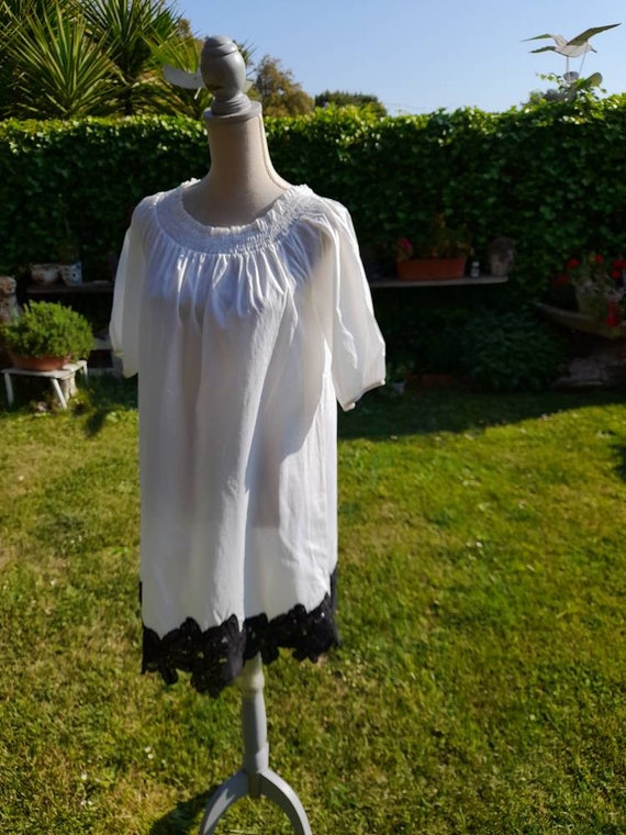Black white tunic cotton tunic 80s vintage boho s… - image 4