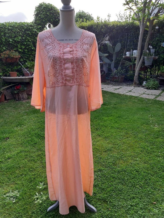 Vintage orange nightdress sensual openwork lace 7… - image 1