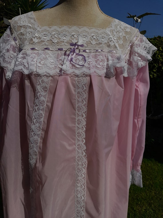 Vintage antique pink bride nightgown ruffle shabb… - image 10