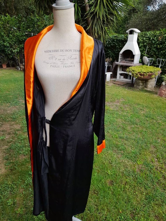 Kimono Robe vintage satin 80s unisex orange black kim… Gem