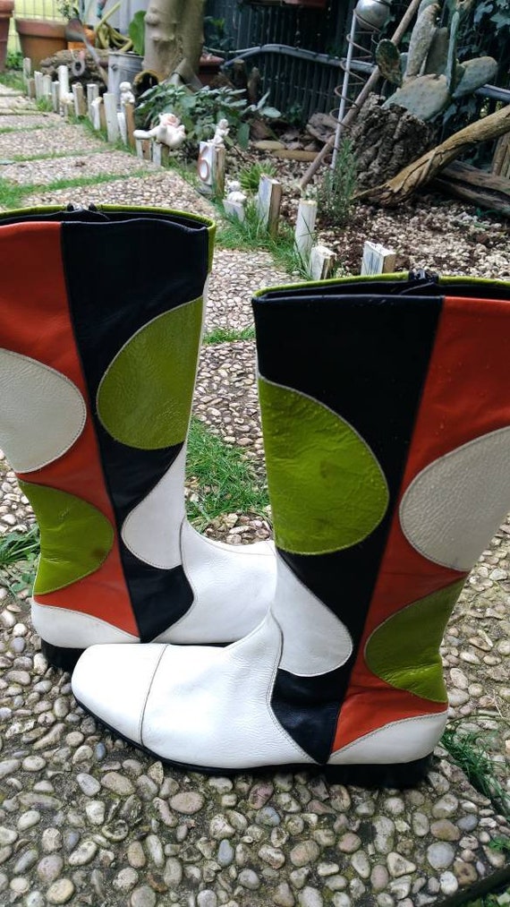 Boots vintage white leather woman 70style square t