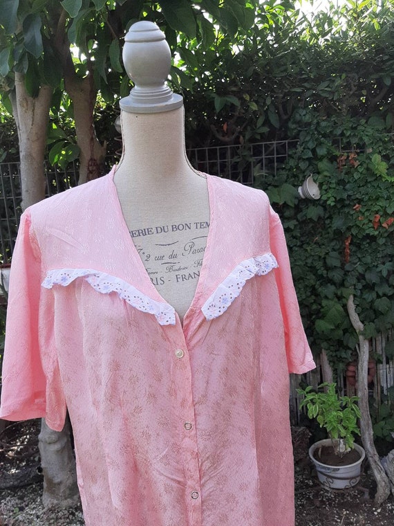 Shabby chic vintage robe 50s pink damask flowers … - image 10