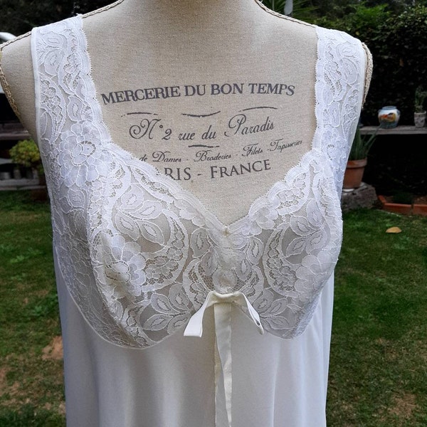 Weißes Vintage-Nachthemd im Shabby-Chic-Stil, 50er-Jahre, Hochzeit, romantische Braut, schickes Nachthemd, elegante Spitze, kleine Blumen, romantische Nacht