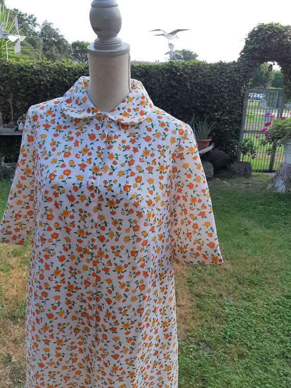 Vintage dressing gown 60s flowers orange yellow d… - image 9