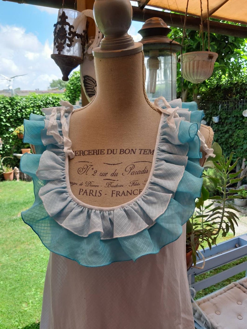 Camicia da notte shabby chic vintage bianca azzurra voilà Sky chic wedding SPOSA Shabby chic nightgown woman immagine 6