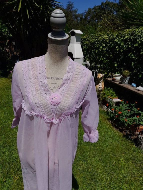 Nightgown candy pink shabby chic vintage pink lac… - image 7