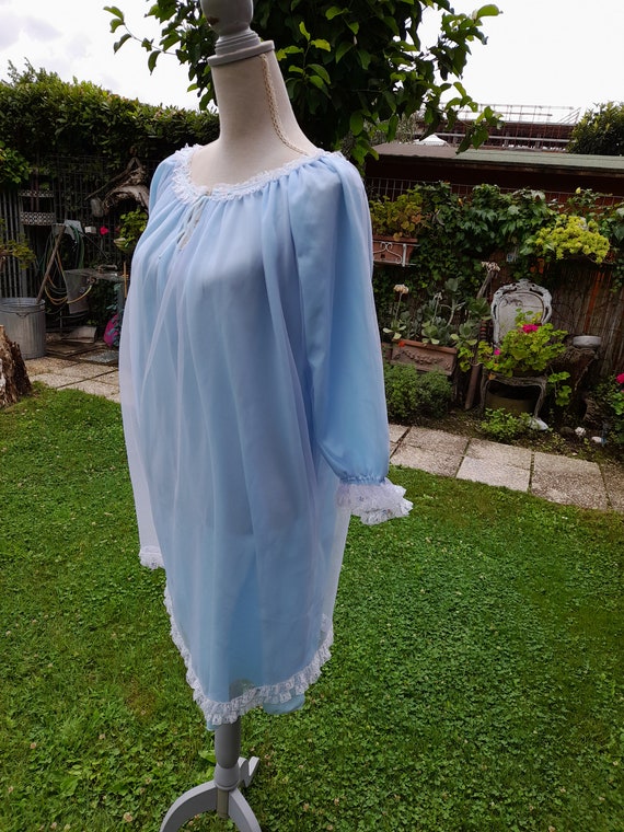 Vintage 50s nightgown tulle chiffon light blue ni… - image 7