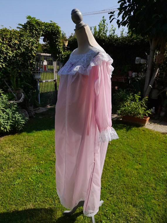 Vintage antique pink bride nightgown ruffle shabb… - image 8