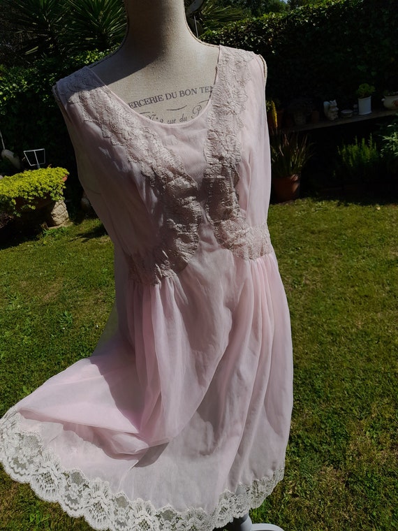 2 Vintage 50s pink and beige chemise, petticoat a… - image 1