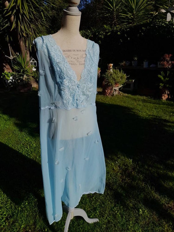 Vintage shabby chic nightdress light blue cloud r… - image 9