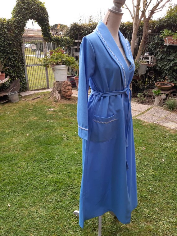 Dressing gown shabby chic vintage 70s antique blu… - image 4