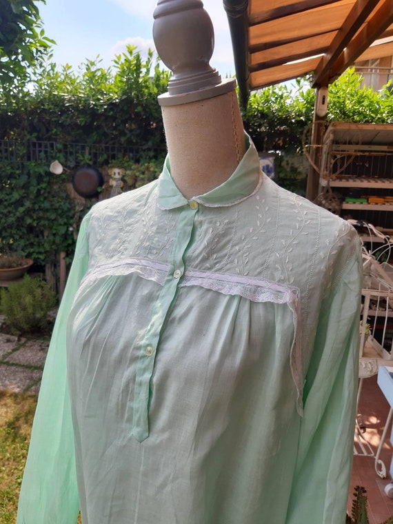 Vintage green green green shirt white lace 50s nig
