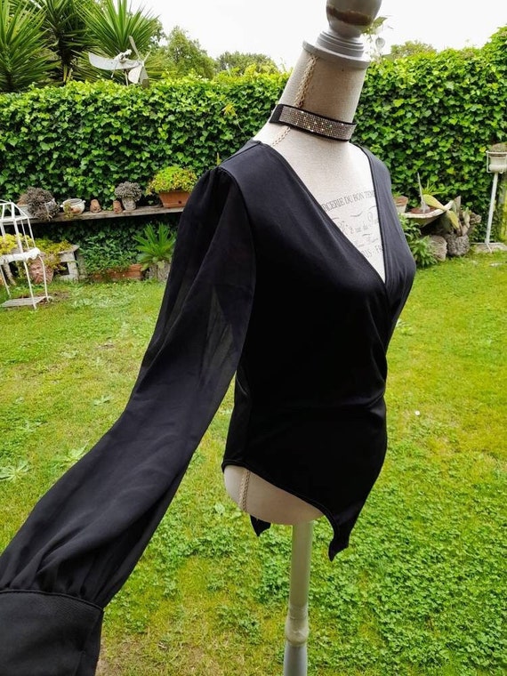Sensual body shirt black body elegant sleeves chi… - image 3