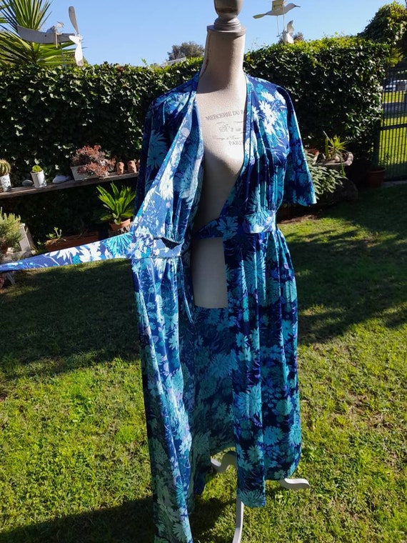 Dressing gown vintage diva Hollywood 70s flowers … - image 2