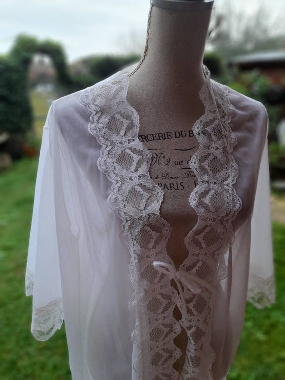 White robe vintage 40s shabby chic tulle chiffon … - image 4