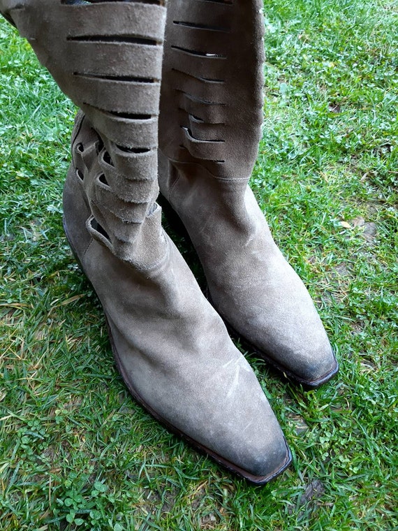 Vintage unisex texas beige suede square toe boots… - image 5