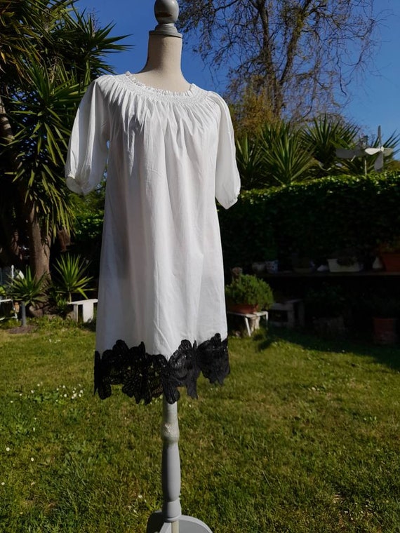 Black white tunic cotton tunic 80s vintage boho s… - image 2