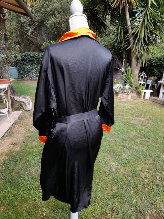 Kimono Robe vintage satin 80s unisex orange black kim… Gem