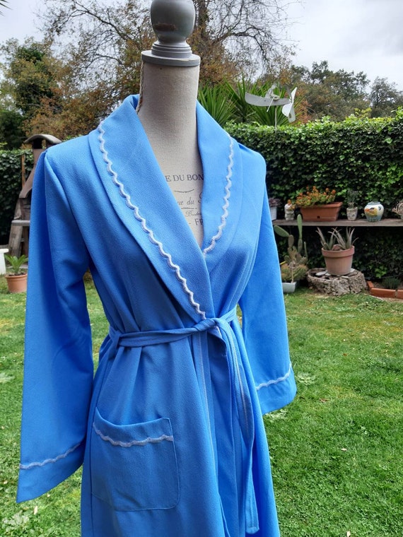 Dressing gown shabby chic vintage 70s antique blu… - image 2