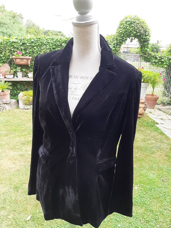 Vintage jacket woman black blazer velvet woman di… - image 8
