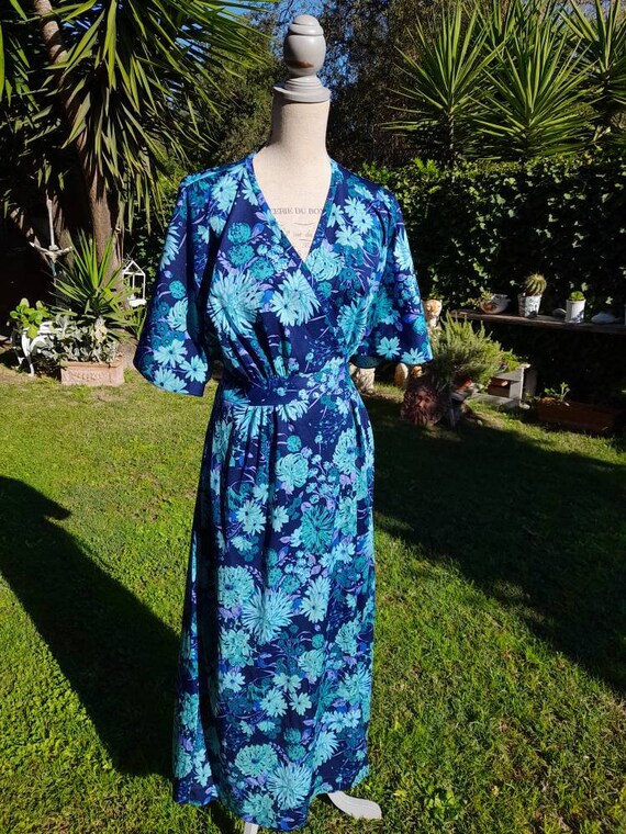 Dressing gown vintage diva Hollywood 70s flowers … - image 8