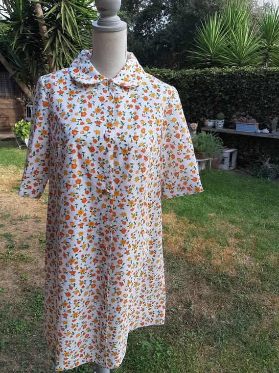 Vintage dressing gown 60s flowers orange yellow d… - image 3