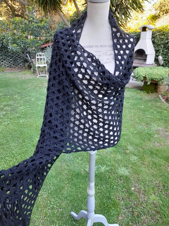 Large scarf shawl black shawl 60s vintage Shawl b… - image 10