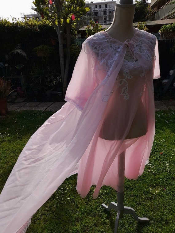 Antique Vintage 40s Baby Pink Chiffon Robe and Nightg… - Gem