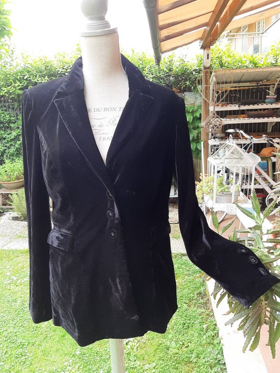 Vintage jacket woman black blazer velvet woman di… - image 5