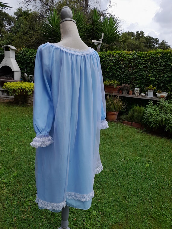 Vintage 50s nightgown tulle chiffon light blue ni… - image 8