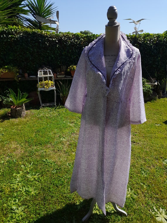 Vintage dressing gown 70s purple floral delicate … - image 5