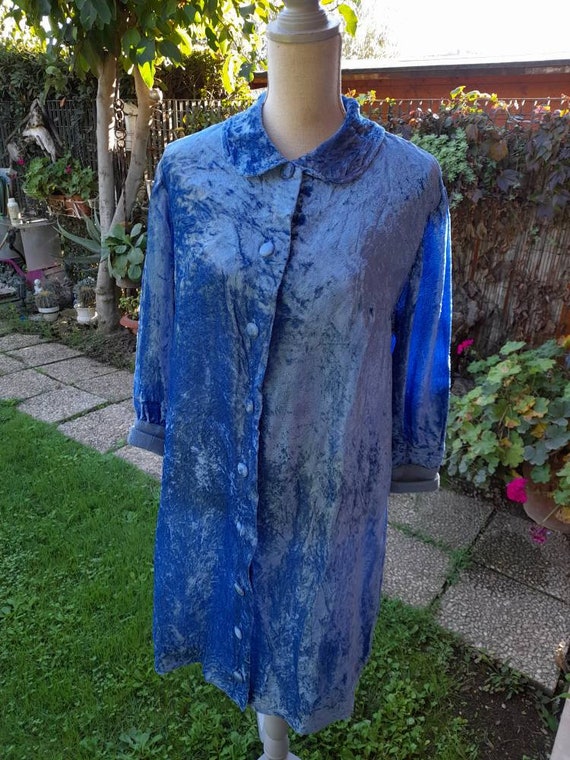 Blue velvet dressing gown chic duster vintage wom… - image 7