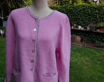 Cardigan wool dirndl giacca donna  lana rosa grigio  giacca lana   originale maglione 80s