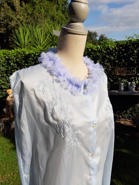 Vintage nightdress 40s light blue sky nightgown w… - image 7