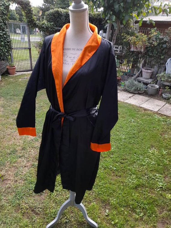 Kimono Robe vintage satin 80s unisex orange black kim… Gem
