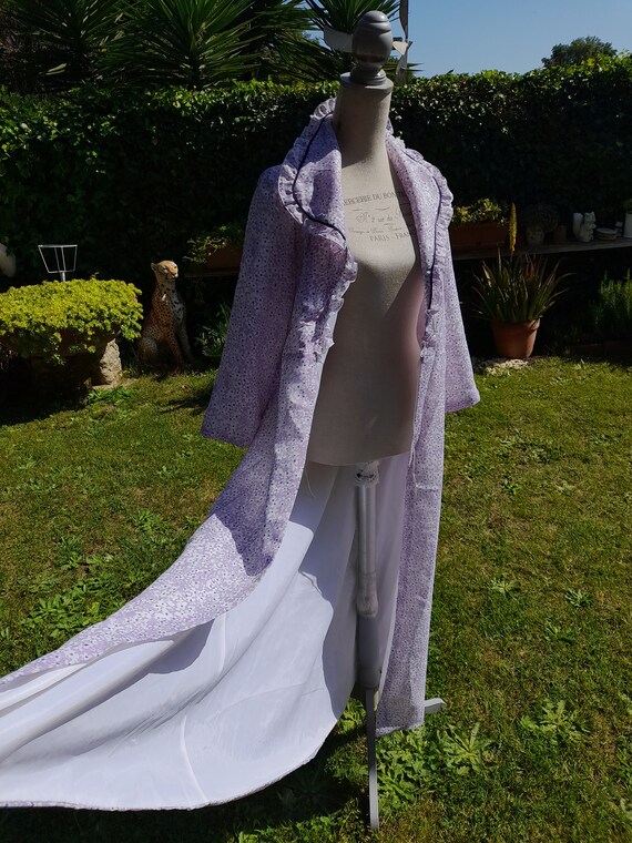 Vintage dressing gown 70s purple floral delicate … - image 4
