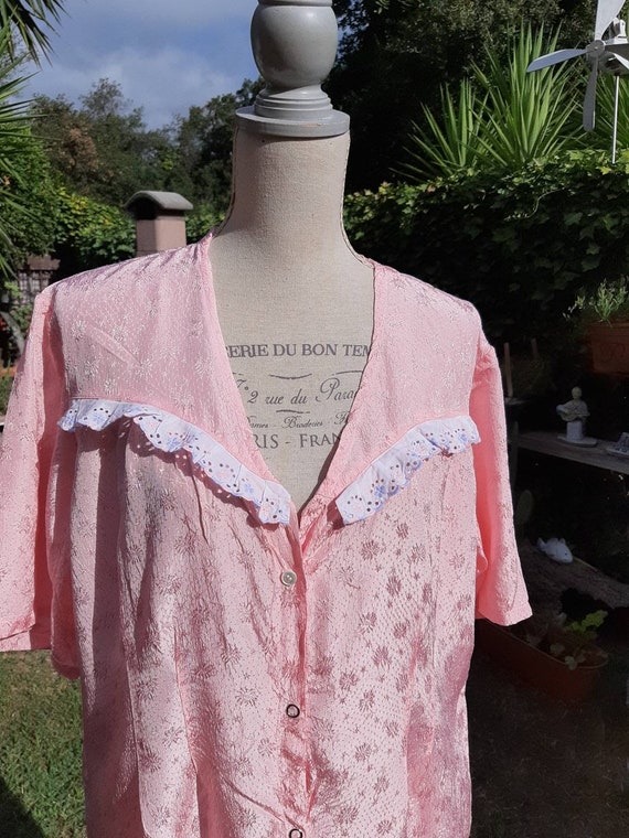 Shabby chic vintage robe 50s pink damask flowers … - image 6