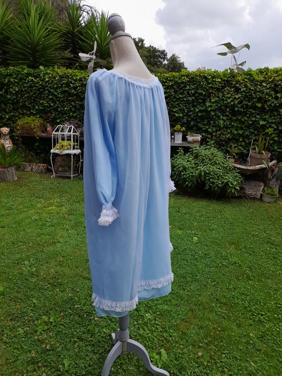 Vintage 50s nightgown tulle chiffon light blue ni… - image 10