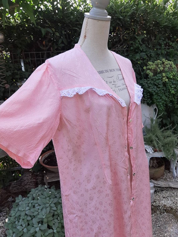 Shabby chic vintage robe 50s pink damask flowers … - image 8
