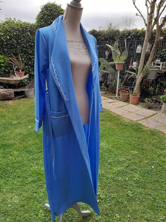 Dressing gown shabby chic vintage 70s antique blu… - image 7