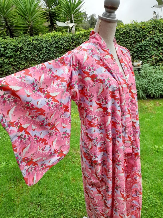 Kimono Robe vintage Japan 80s pink red floral with