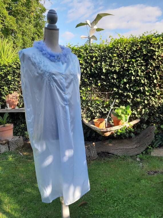 Vintage nightdress 40s light blue sky nightgown w… - image 10