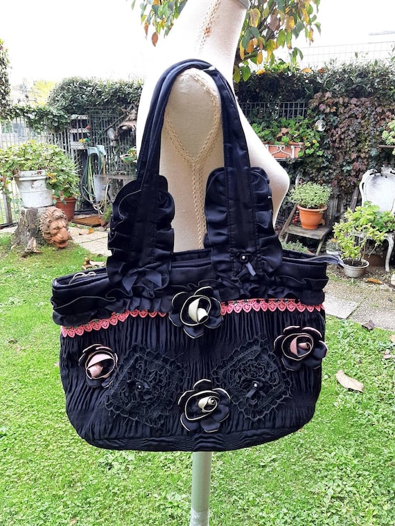 Beatiful bag borsa raso nera 80s bag borsa chic v… - image 1