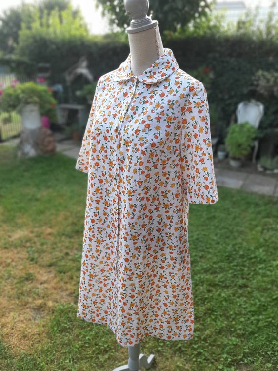 Vintage dressing gown 60s flowers orange yellow d… - image 5