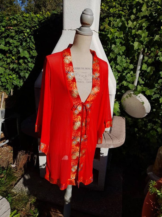 Red robe kimono style short lingerie jacket gift … - image 9