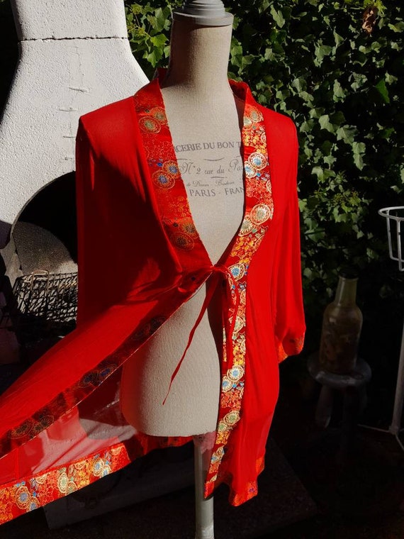 Red robe kimono style short lingerie jacket gift … - image 3