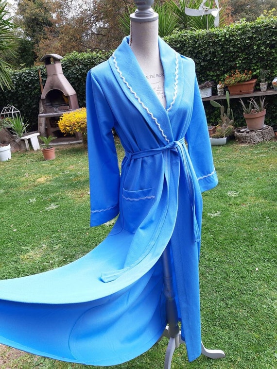 Dressing gown shabby chic vintage 70s antique blu… - image 1
