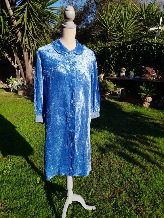 Blue velvet dressing gown chic duster vintage wom… - image 2