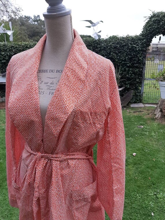 Men's Dressing Gown 70s Vintage Orange White Psychede… Gem